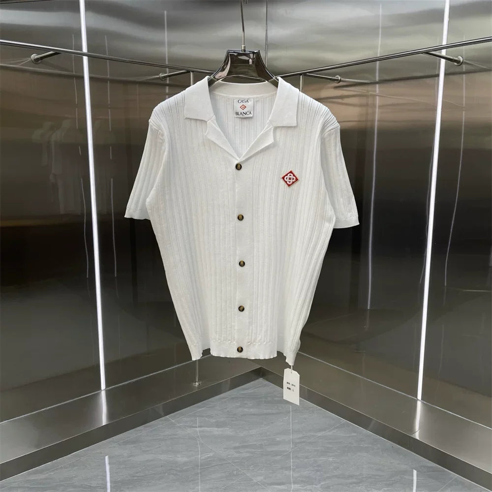 Casablanca Ribbed Knit Button-Down Shirt - White