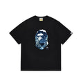 BAPE Style Winter Snow Scenery Ape Head Short-Sleeve Tee - Black